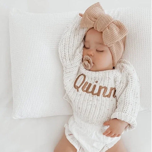 Personalized Name Newborn Baby Girl Boy Knitted Long Sleeve Autumn Winter Sweater Solid Loose Pullover Casual Tops Kids Clothes