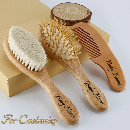 Personalized Wooden Baby Brush Custom Name Baby Wool Comb New Born Hair Brush Infant Head Massager Bath Brush Comb for Kids