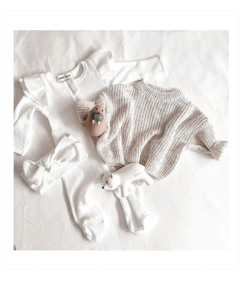 Personalized Name Newborn Baby Girl Boy Knitted Long Sleeve Autumn Winter Sweater Solid Loose Pullover Casual Tops Kids Clothes