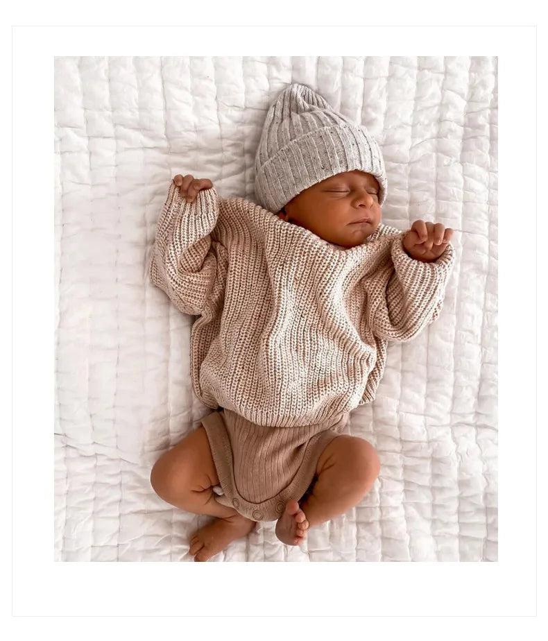 Personalized Name Newborn Baby Girl Boy Knitted Long Sleeve Autumn Winter Sweater Solid Loose Pullover Casual Tops Kids Clothes