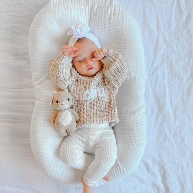 Personalized Name Newborn Baby Girl Boy Knitted Long Sleeve Autumn Winter Sweater Solid Loose Pullover Casual Tops Kids Clothes